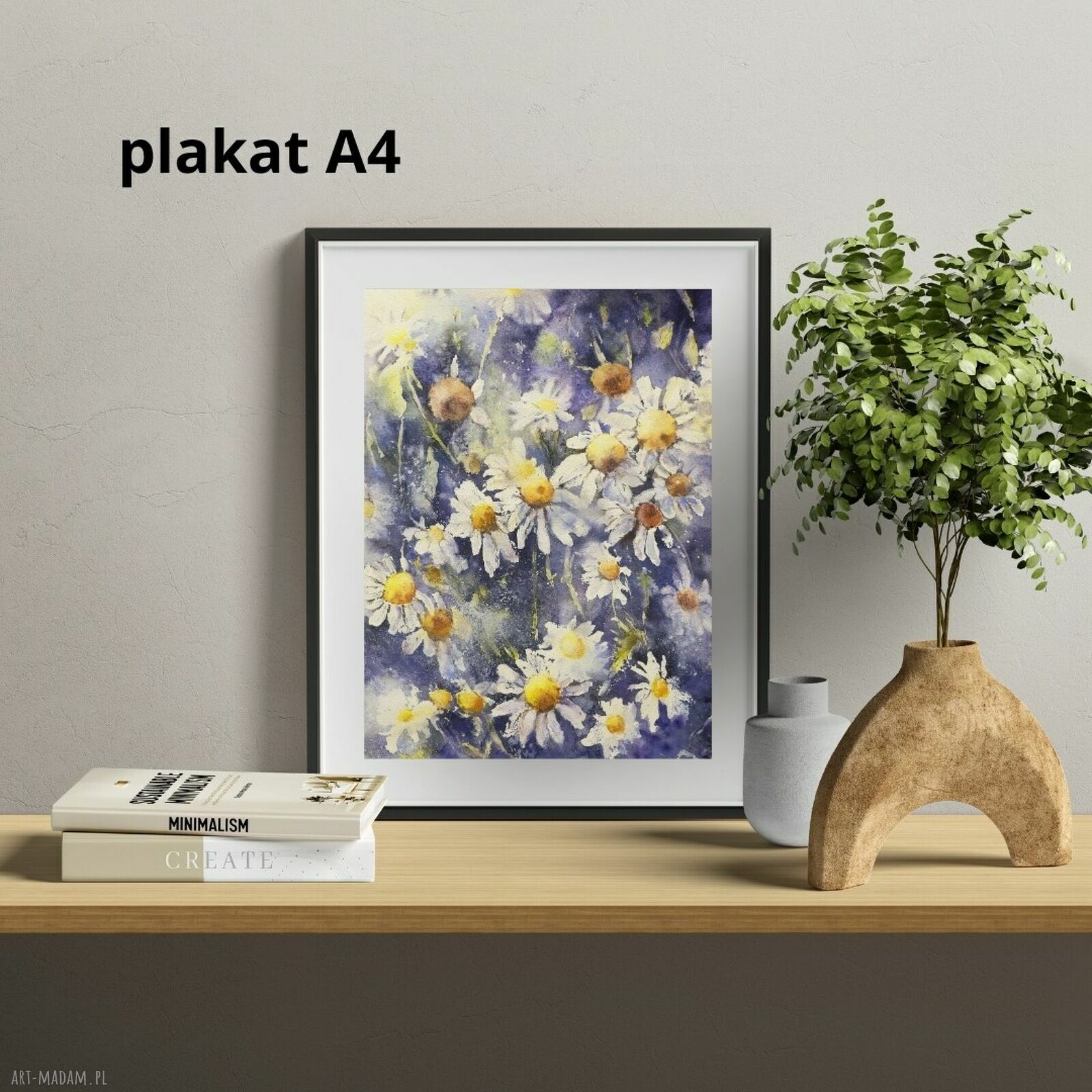 Kwiaty polne, rumianki - plakat akwarelowy A4