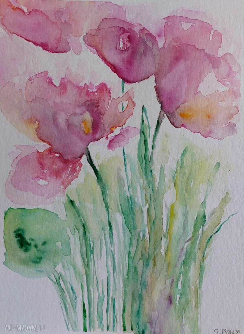 Kwiaty - ręcznie malowana akwarela Paulina Lebida 24 x 32 cm