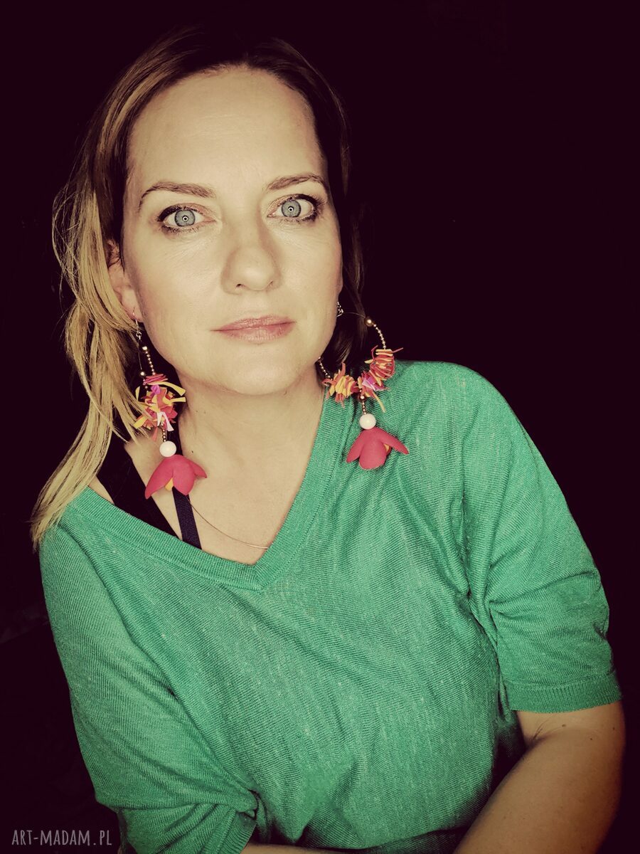 Kolczyki kwiaty na kołach - folk i boho, leciutkie