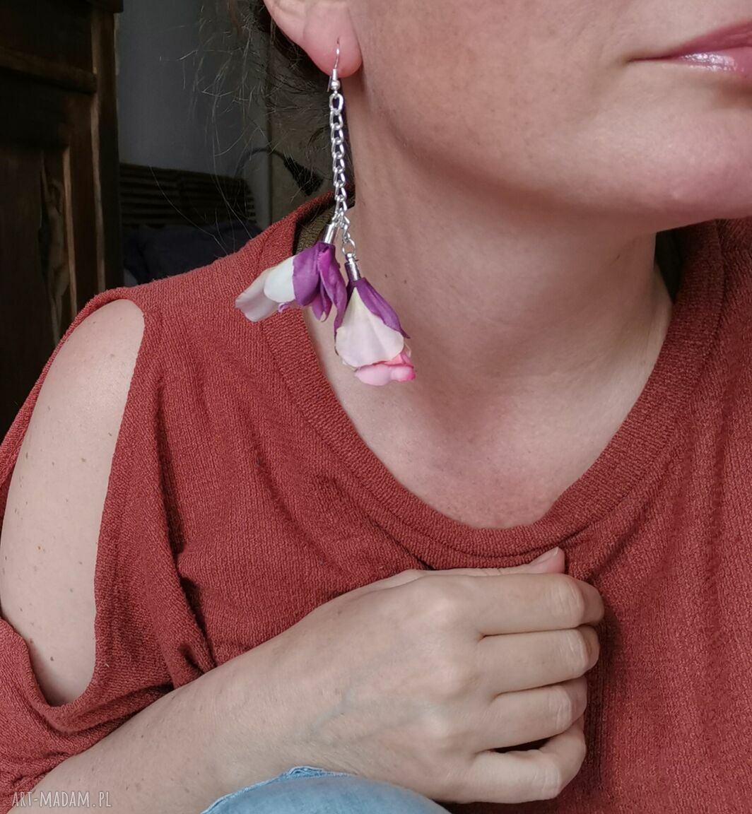 Lekkie oversize kolczyki z magnoliami - kolorowe boho