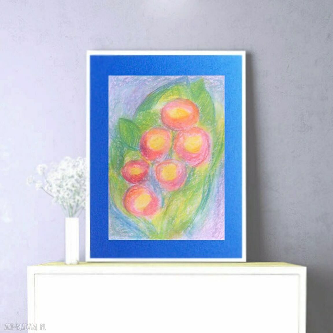 Ręcznie rysowany bukiet kwiatów 30x40 cm - obraz na granatowym tle