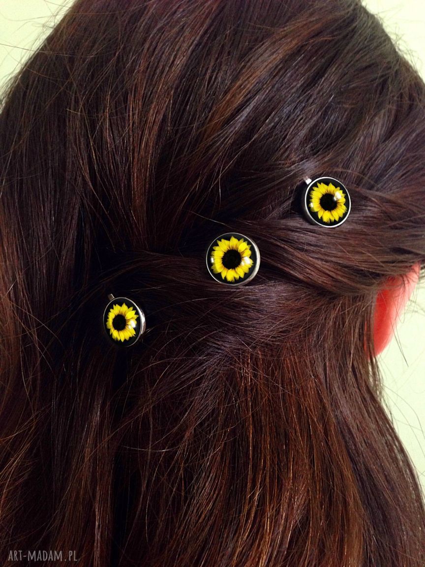 Słoneczniki wsuwki włosów kwiaty spinki lato komplet trzech