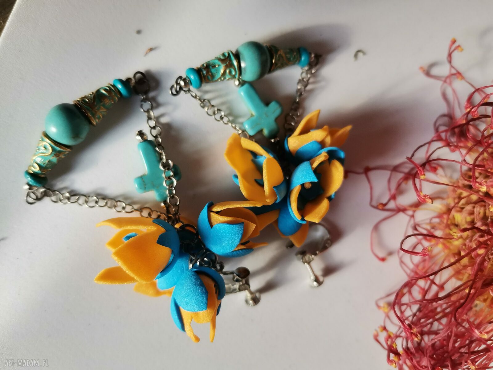 Klipsy handmade - kwiaty z koralików w stylu orientalnym (Ruda Klara)