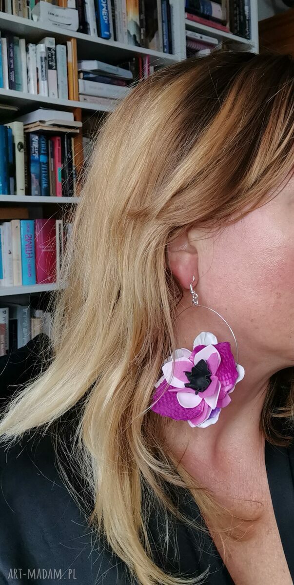 Kolczyki Boho Kwiaty - lekkie fioletowo-różowe