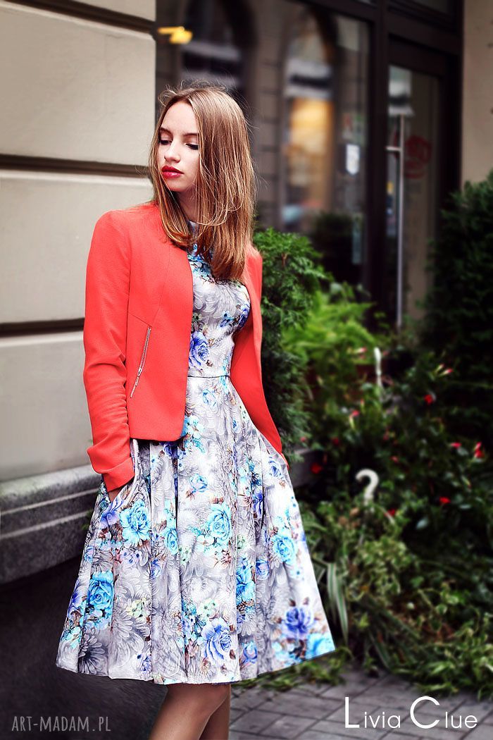 Sukienka april midi ines kwiaty żakard weselna elegancka uszyta