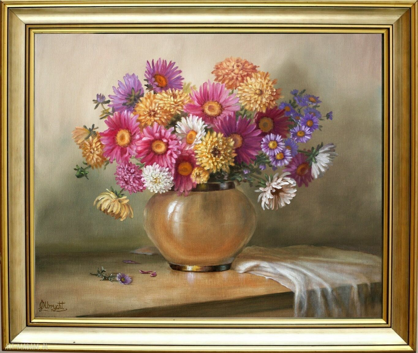 Astry - ręcznie malowany obraz olejny 50x60 cm (sygnowany) - Lidia Olbrycht