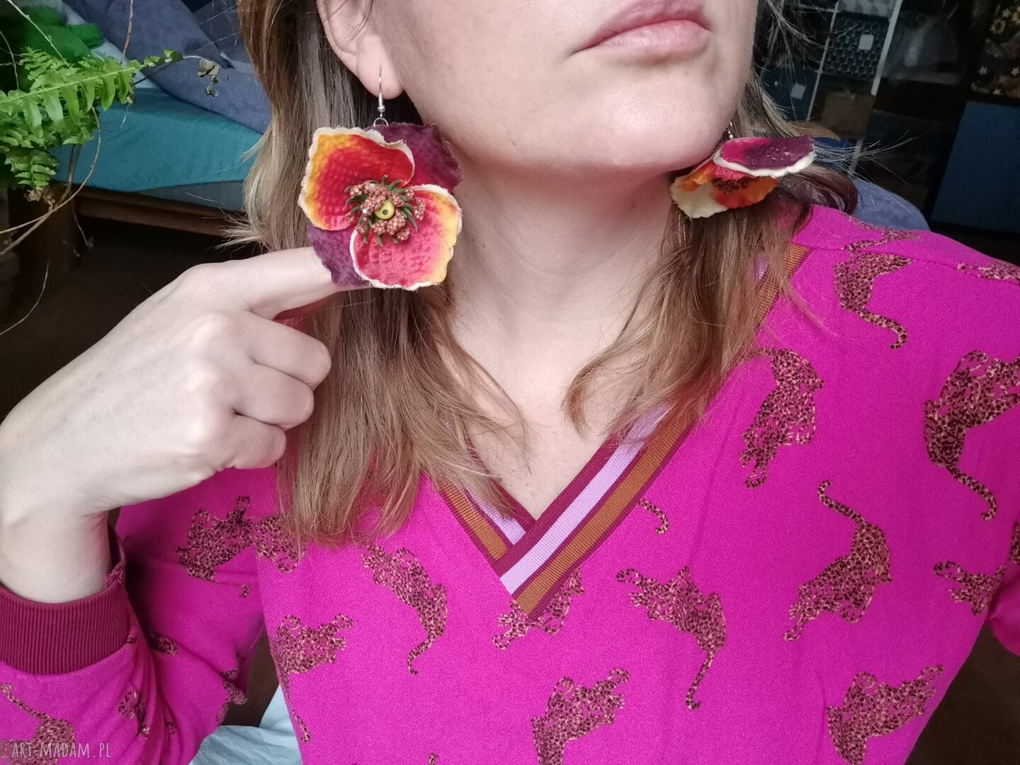 Kolczyki Kwiaty Lekkie Duże - Boho Folk w Stylu Ruda Klara