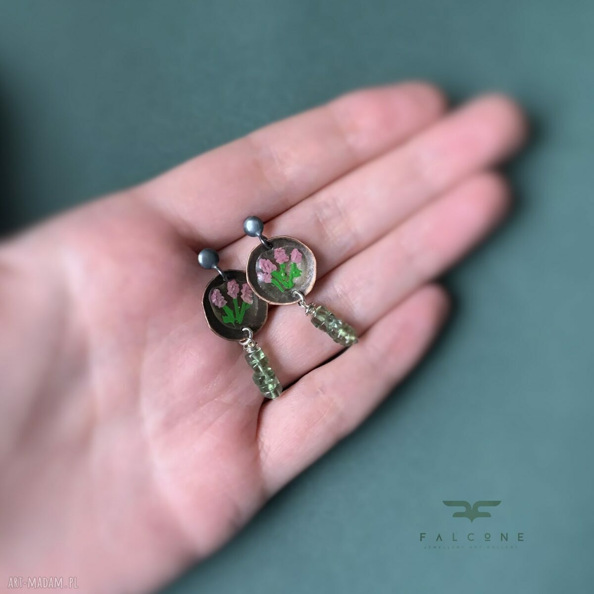 Kolczyki Kwiaty w Peridotach - sztyfty ze srebra 925