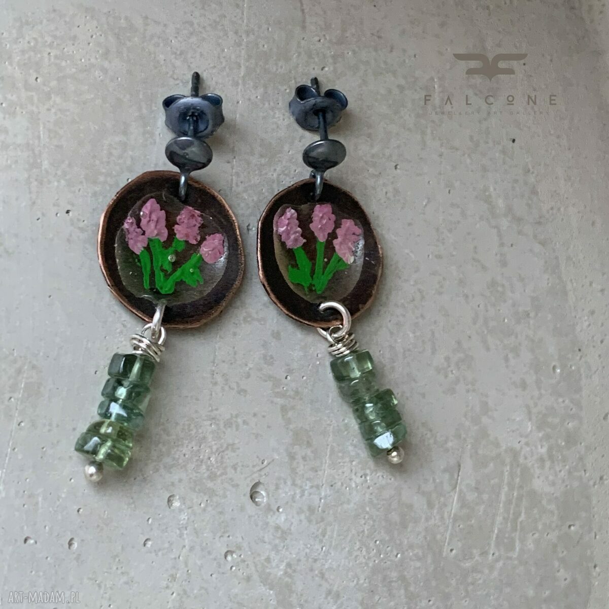 Kolczyki Kwiaty w Peridotach - sztyfty ze srebra 925