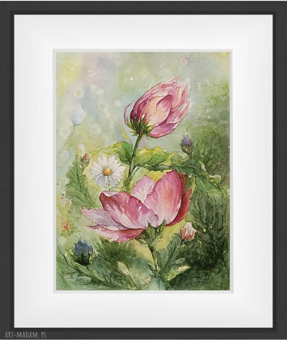 Kwiaty w tańcu - akwarela 24x32 cm (róże)