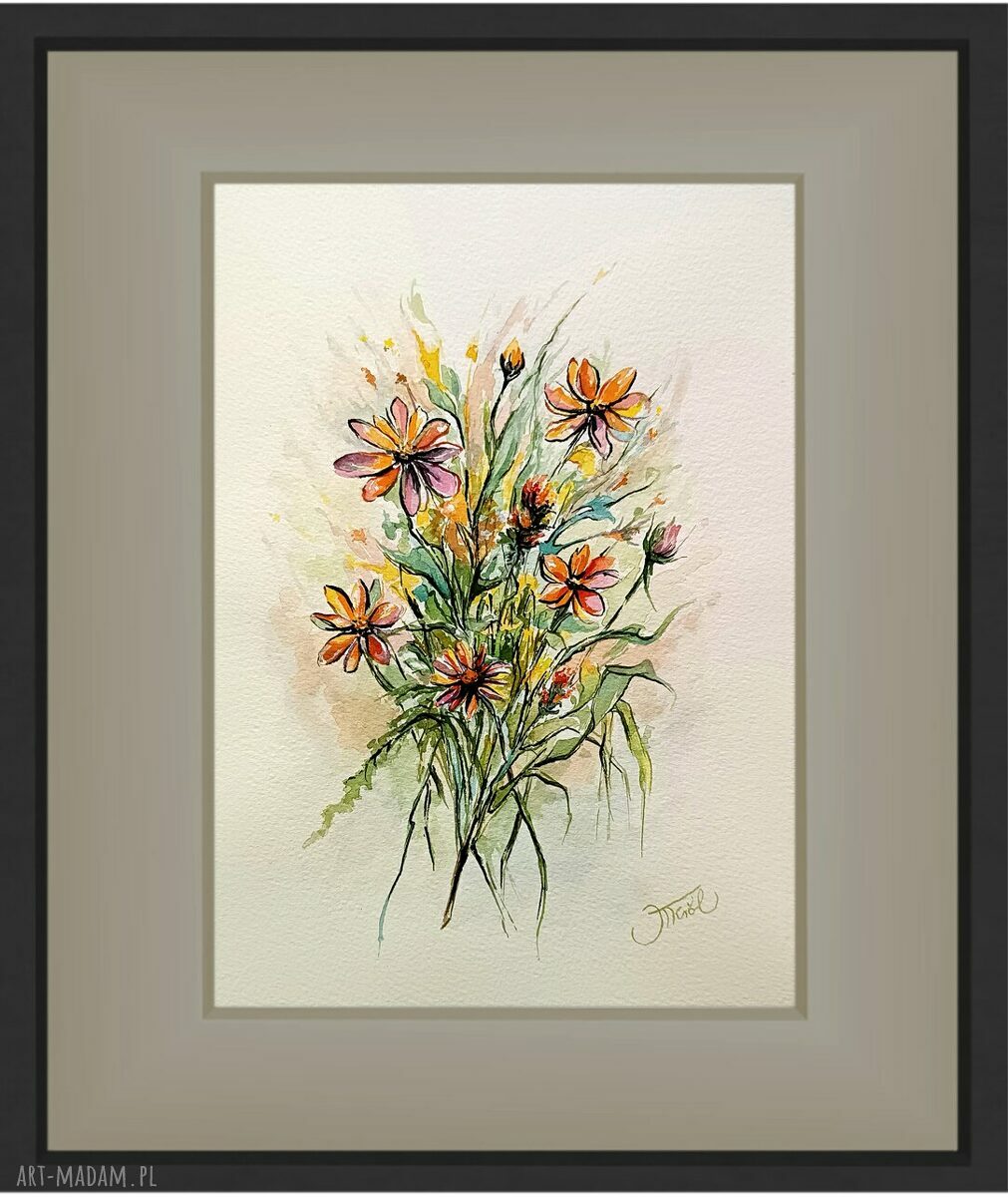 Kwiaty w wirze barw - akwarela 23 x 31 cm (oryginał)