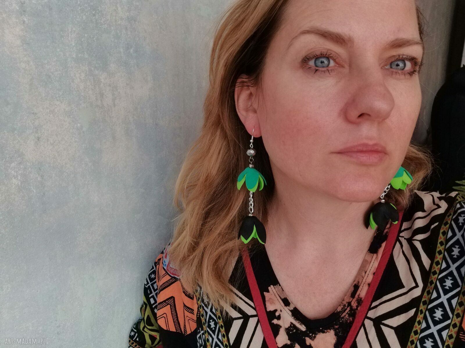 Kolczyki Kwiaty Zielone Długie Boho - Frida