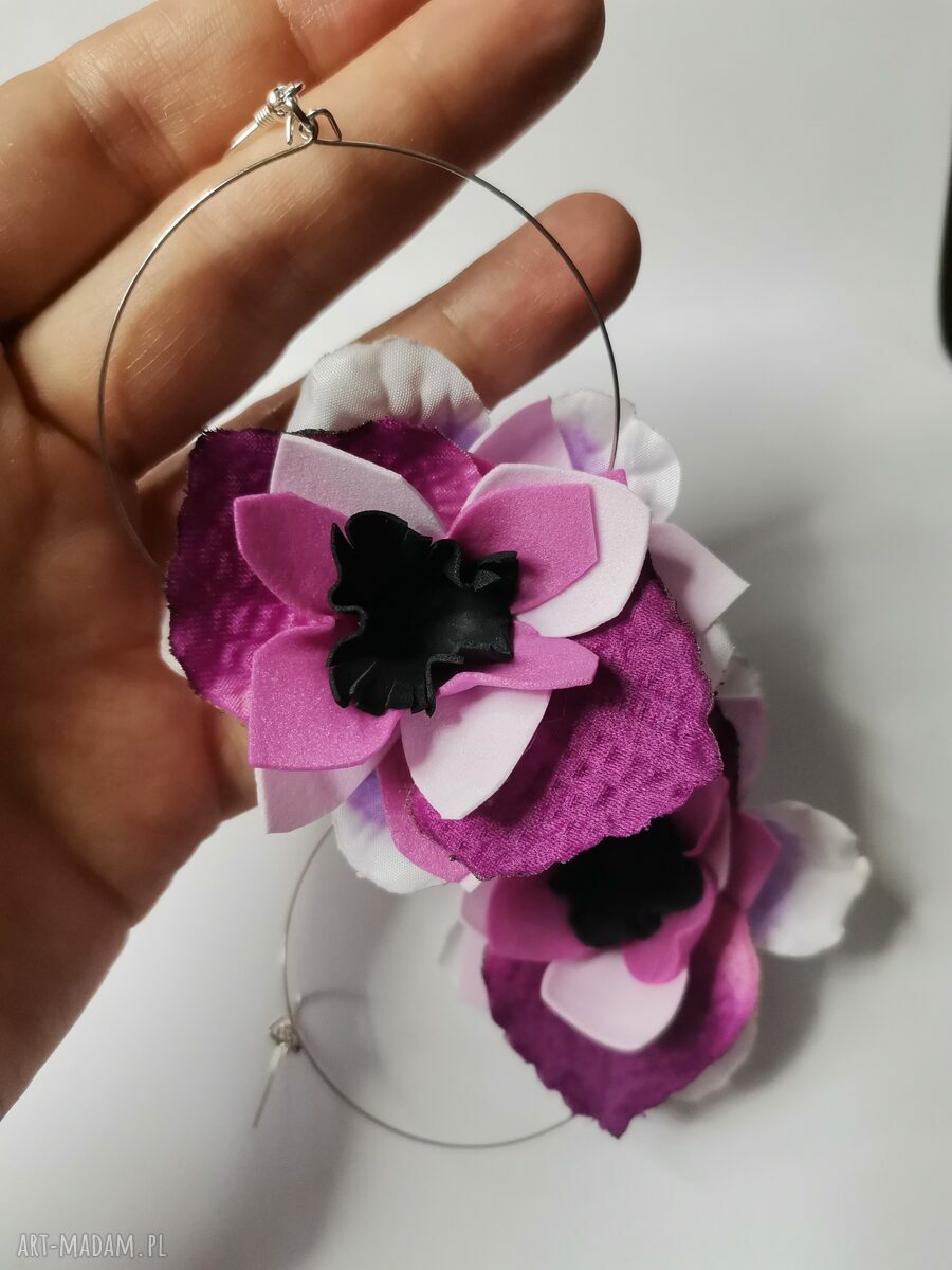 Kolczyki Boho Kwiaty - lekkie fioletowo-różowe