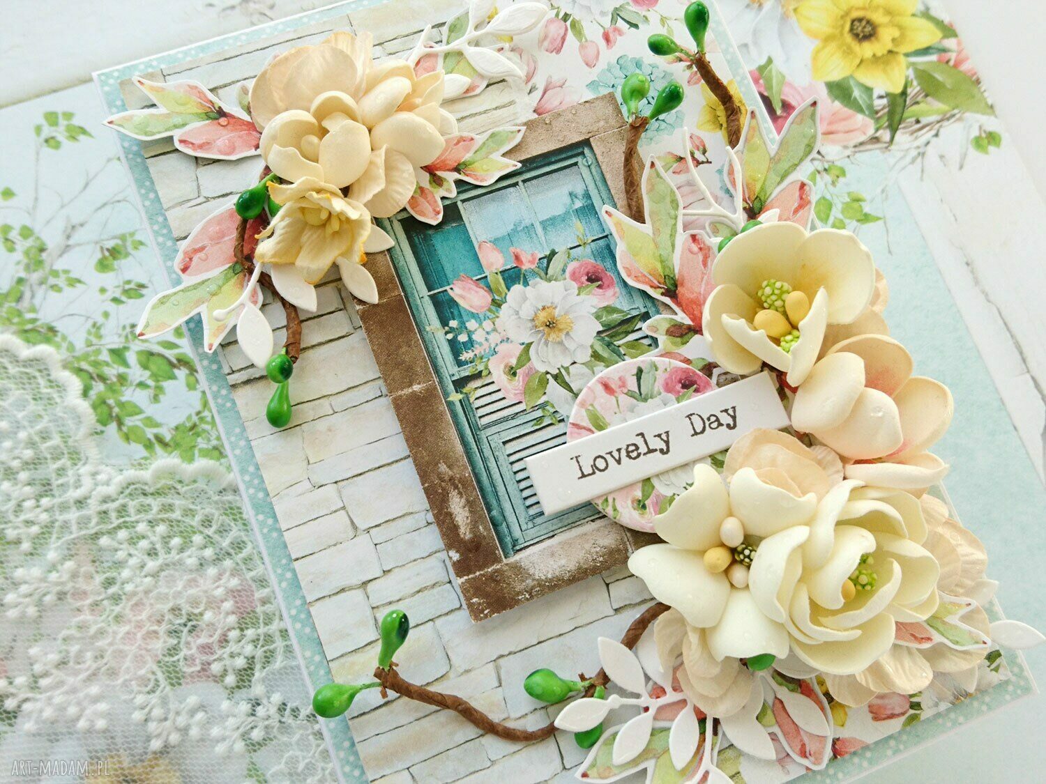 scrapbooking kartki: Kwiecista kartka Lovely Day Ręcznie wykonane