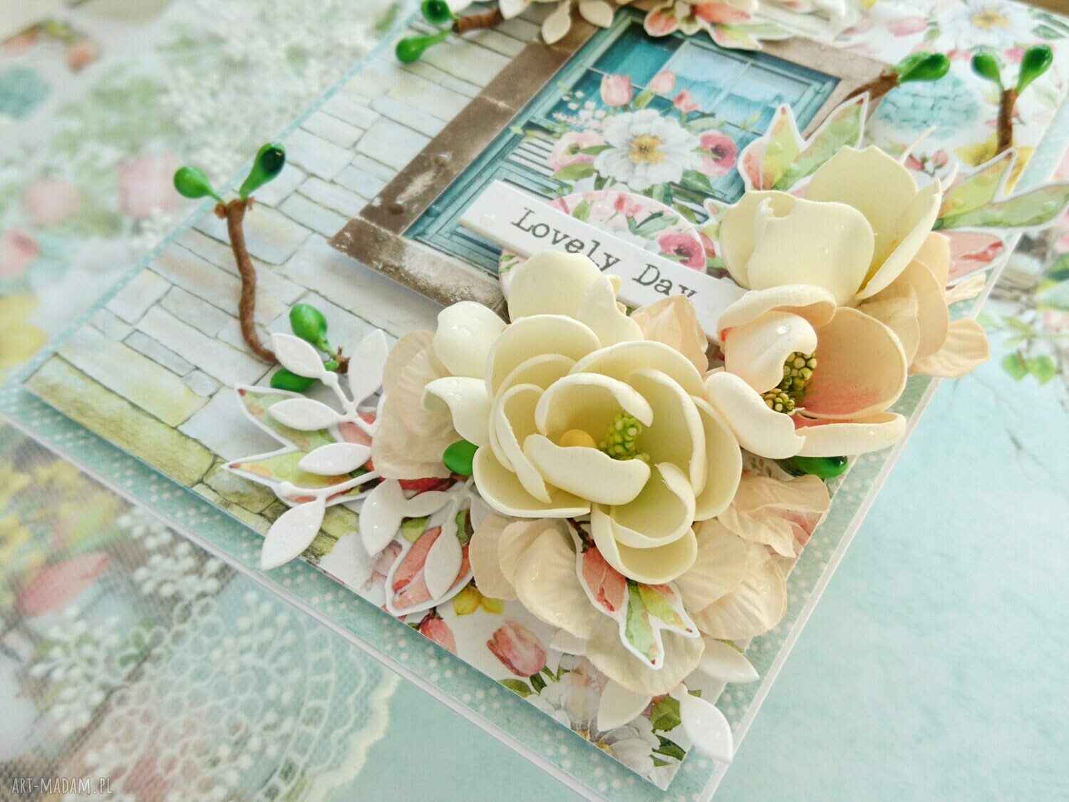 scrapbooking kartki: Kwiecista kartka Lovely Day Ręcznie wykonane