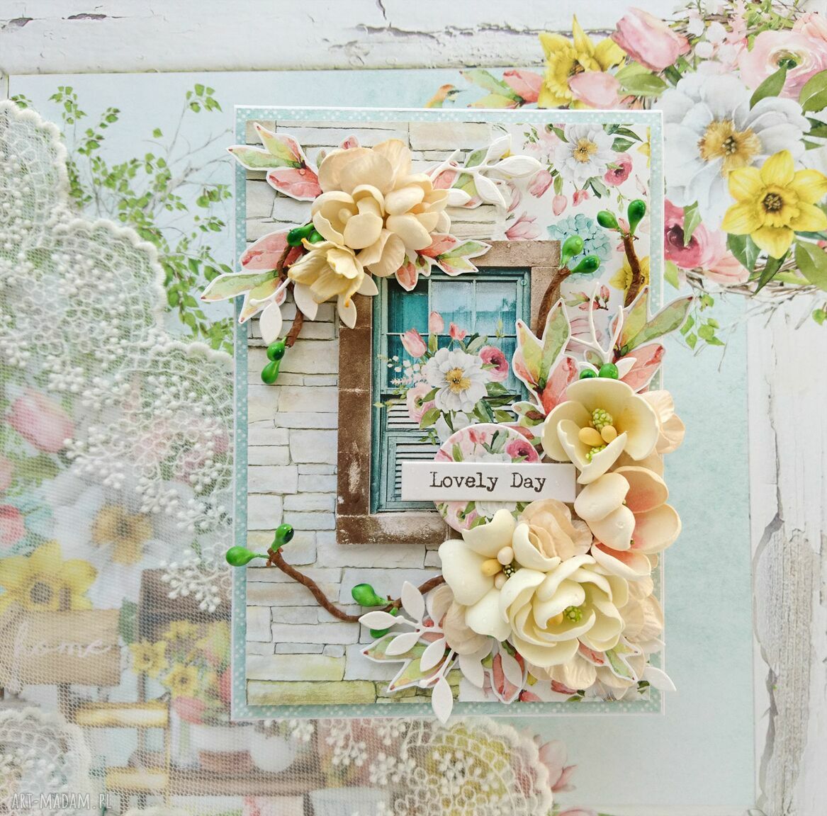 Kwiecista kartka lovely day pudełku kwiaty wiosenna wiosna