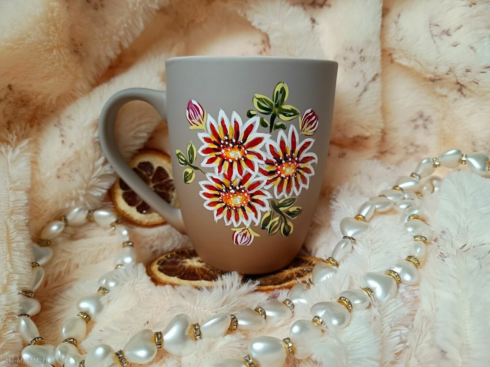 Kwiecisty kubek ręcznie malowany 300 ml - porcelana i kwitnące kwiaty