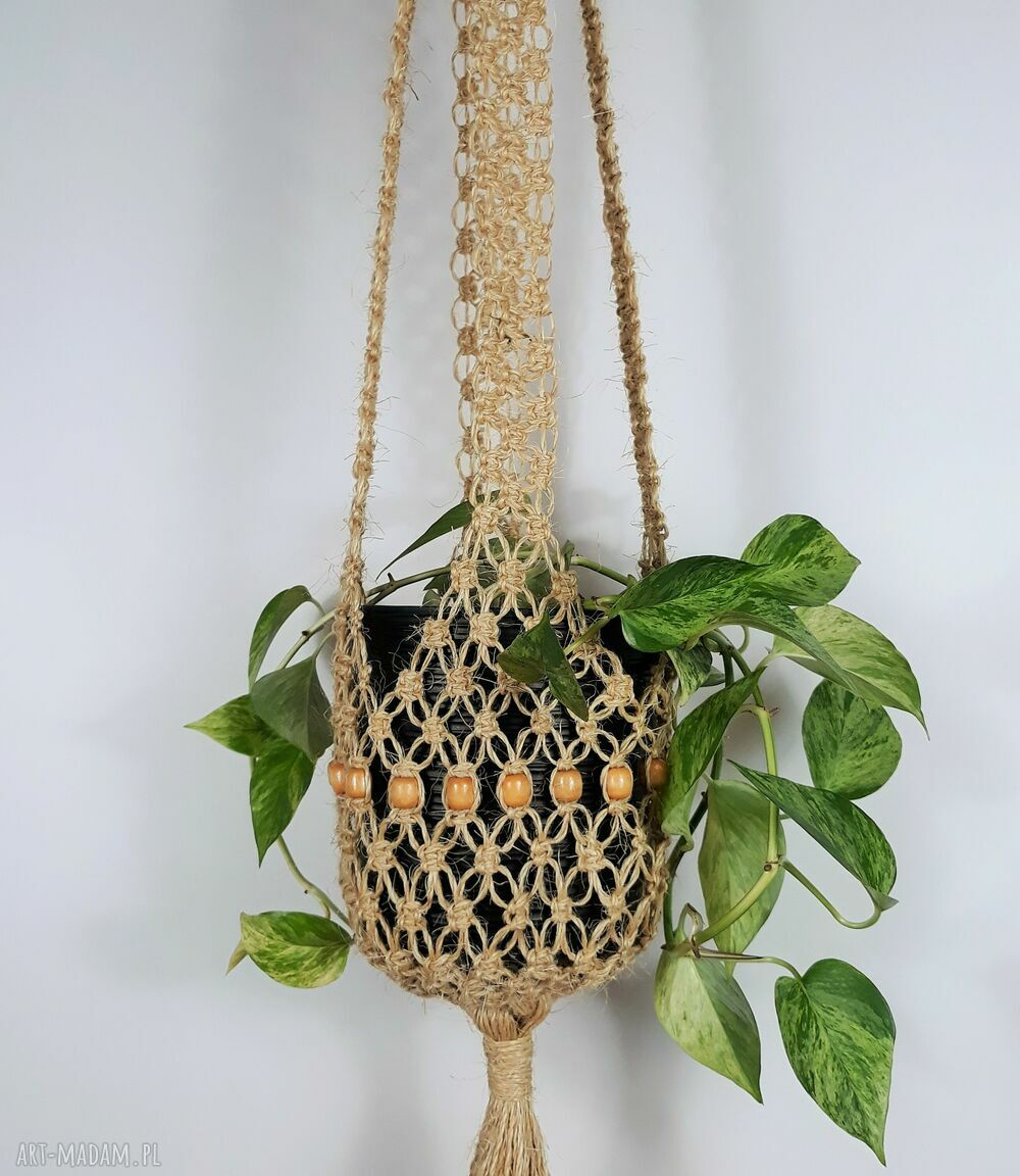 Kwietnik makrama SIZAL XXL - boho wiszący na balkon i taras