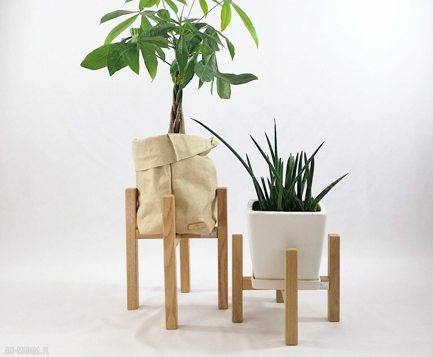 Nowoczesny kwietnik dębowy natural - do donic max 20 cm i 30 cm wysokości