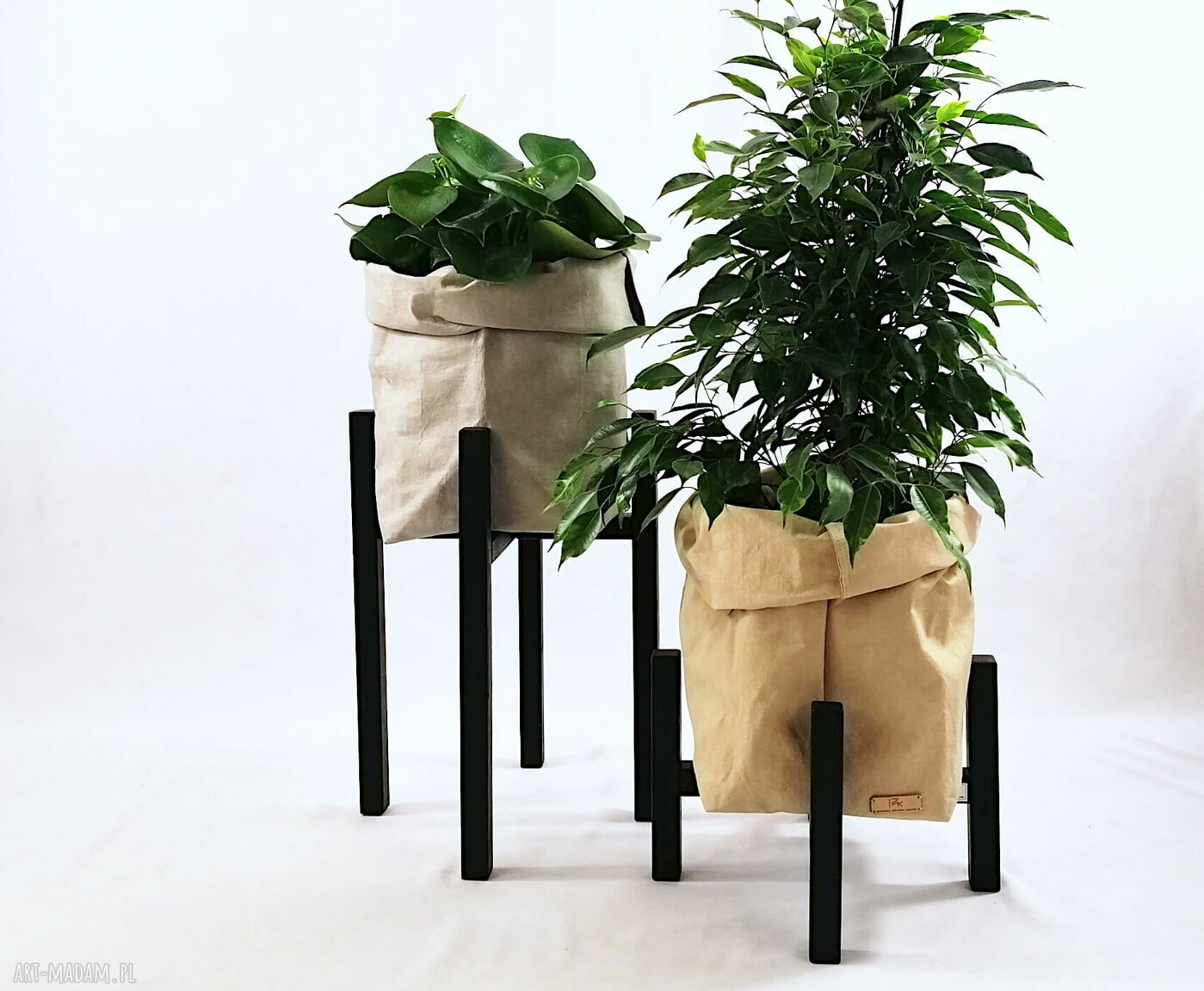 Kwietnik loft z dębu do donic do 25 cm - H20, ręcznie robiony stojak art-Madam.pl