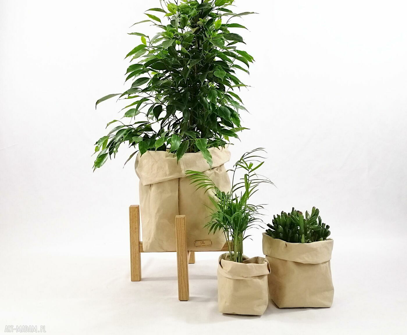 Kwietnik stojak na kwiaty z dębu naturalnego - do donic max 25 cm, wysokość 20 cm
