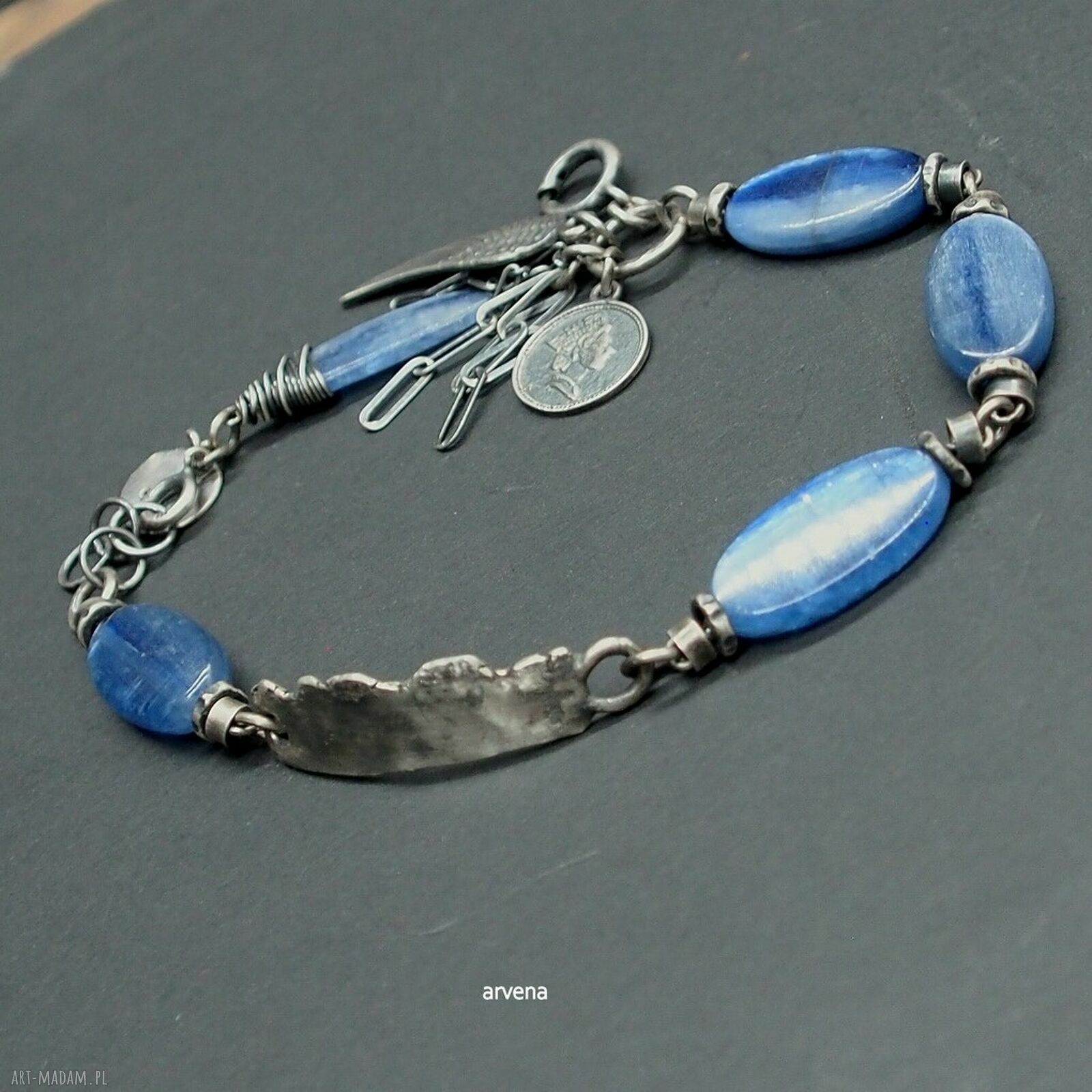 Bransoletka z kyanitem 017 - oksydowane srebro 925, handmade