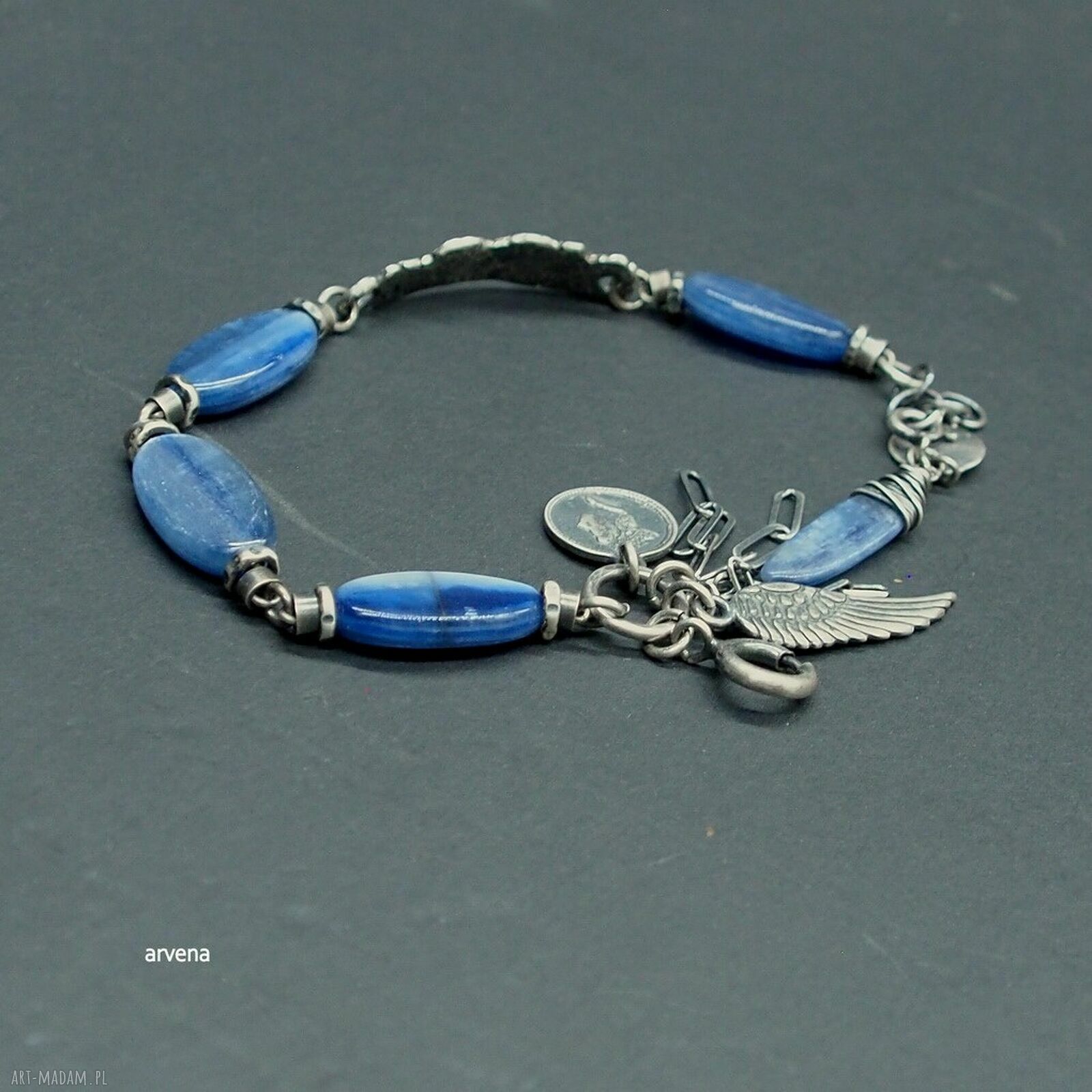 Bransoletka z kyanitem 017 - oksydowane srebro 925, handmade