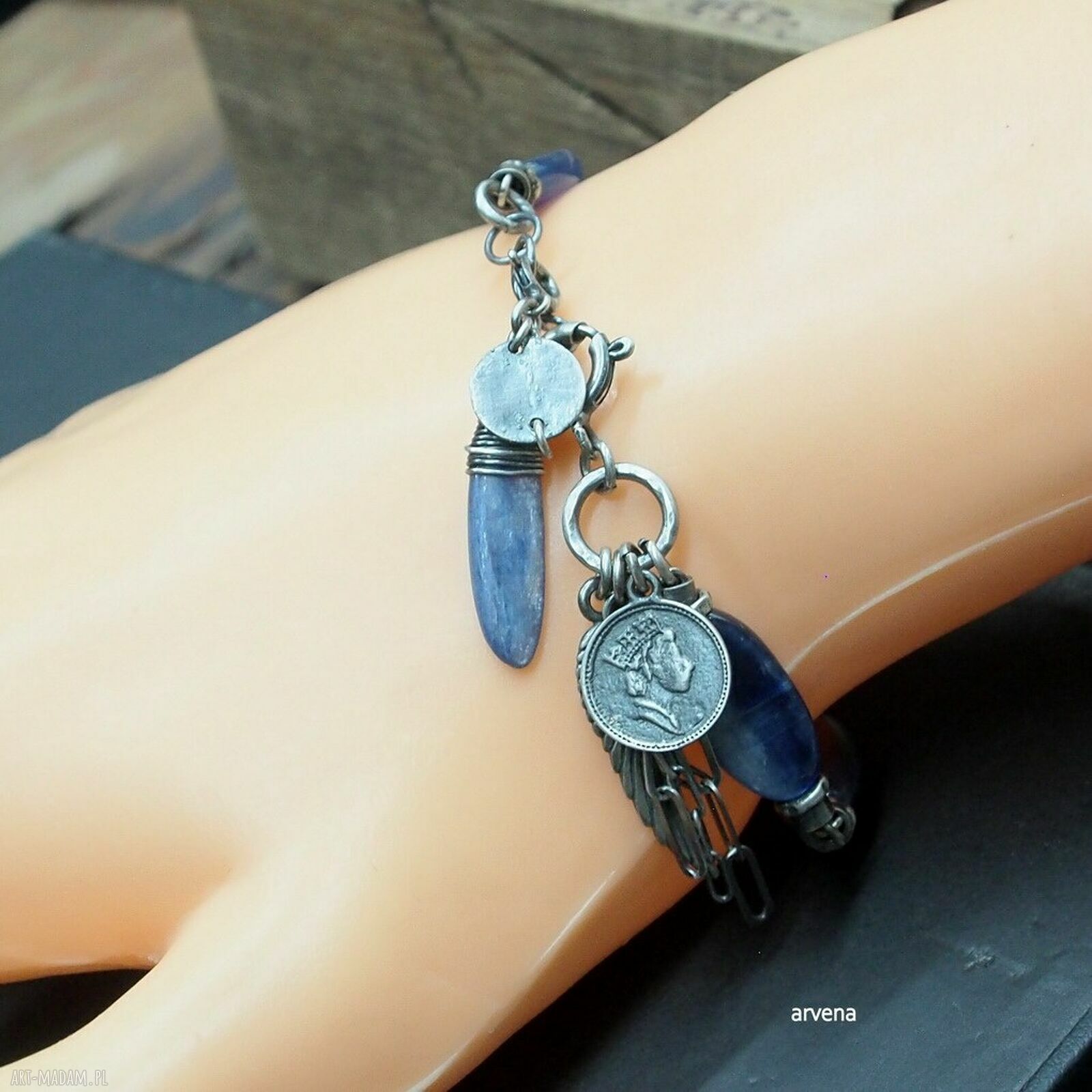 Bransoletka z kyanitem 017 - oksydowane srebro 925, handmade