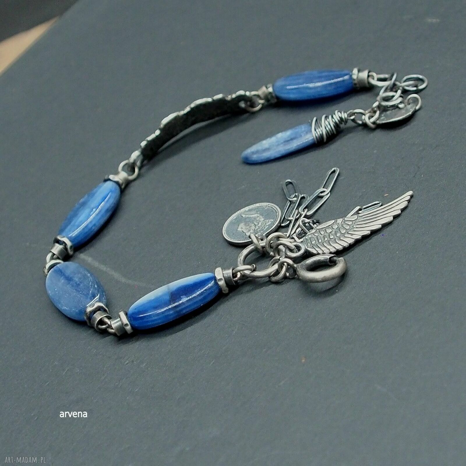 Bransoletka z kyanitem 017 - oksydowane srebro 925, handmade