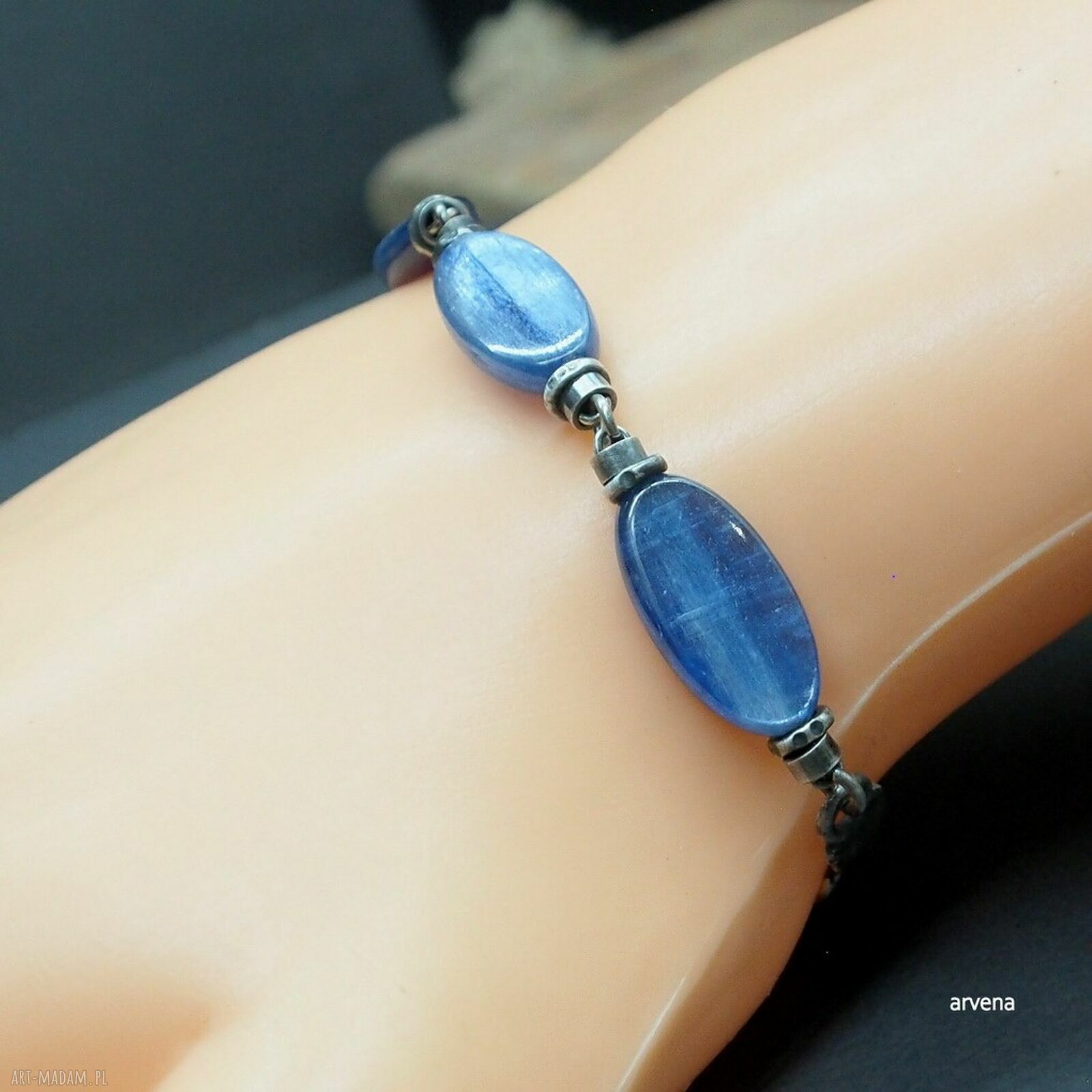 Bransoletka z kyanitem 017 - oksydowane srebro 925, handmade