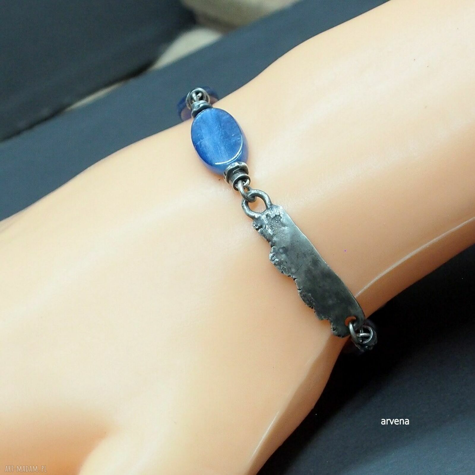 Bransoletka z kyanitem 017 - oksydowane srebro 925, handmade