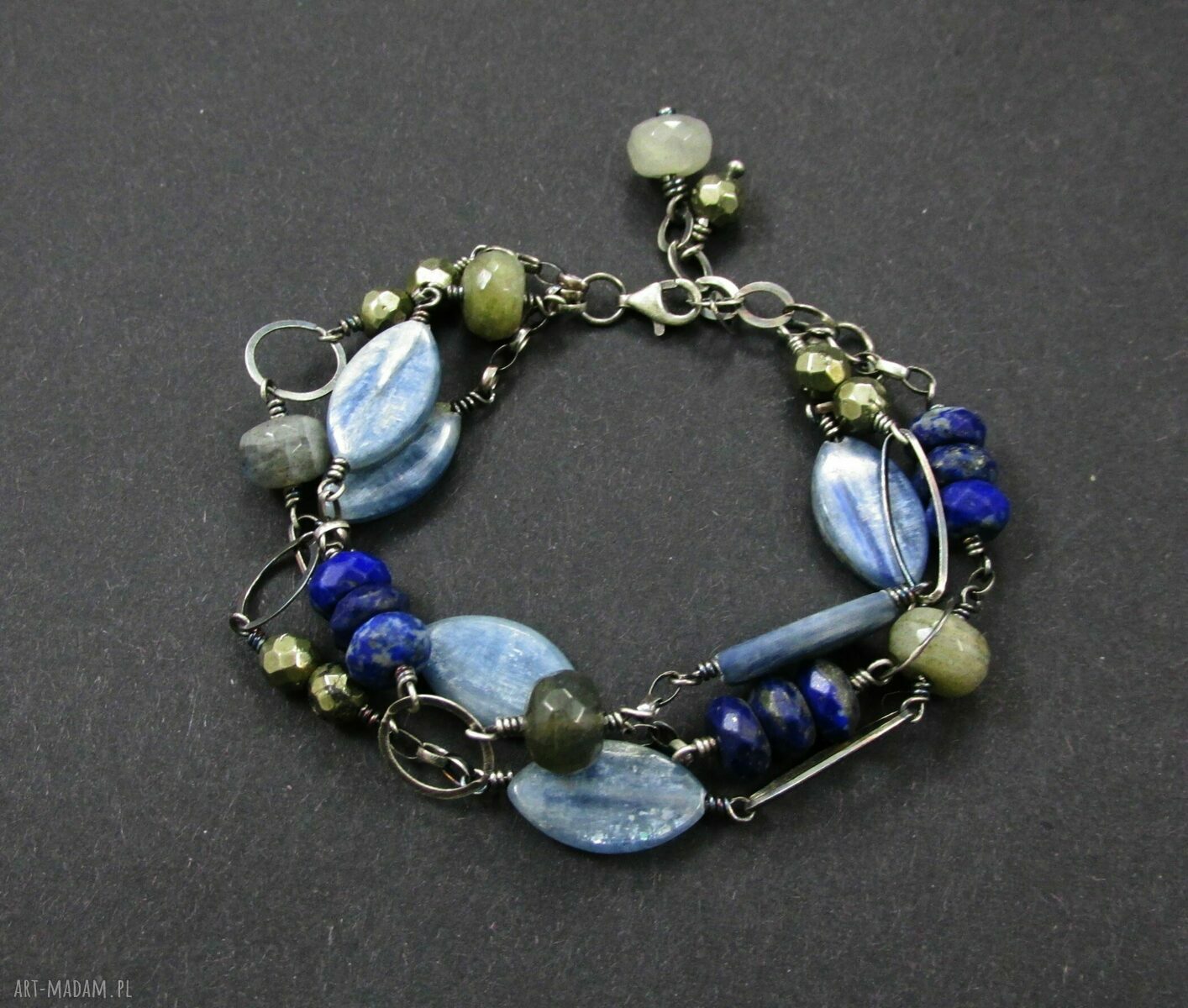Kyanit, labradoryt, lapis lazuli i piryt - bransoletka w srebrze 925