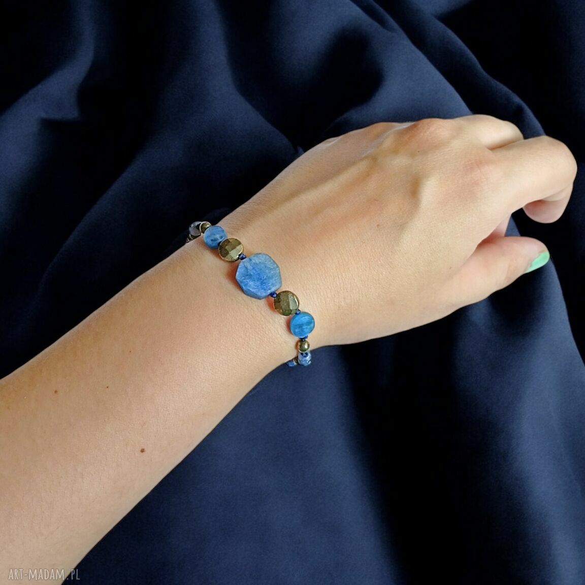 Kyanit, piryt i jadeit - amulet bransoletka na koncentrację i kreatywność