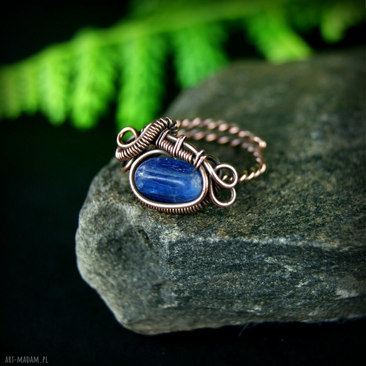 Kyanit regulowany pierścionek z miedzi - Blue Pearl Art