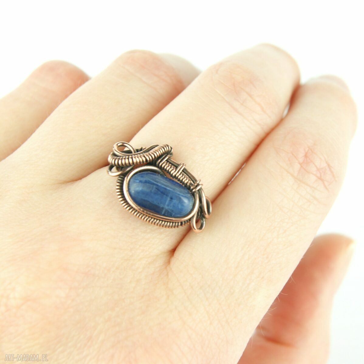 Kyanit regulowany pierścionek z miedzi - Blue Pearl Art