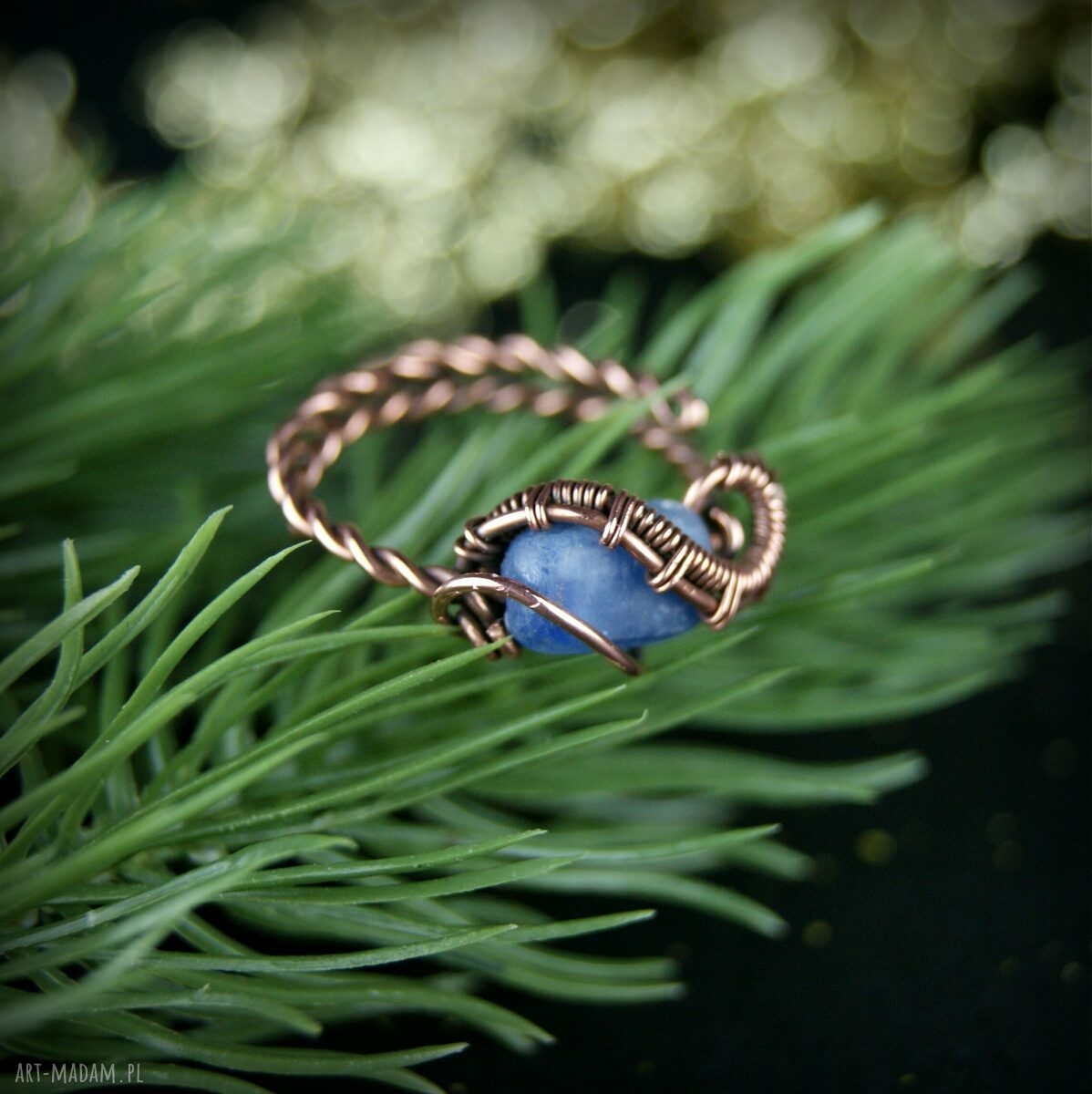 Regulowany pierścionek z kyanitem i miedzi - wire wrapping