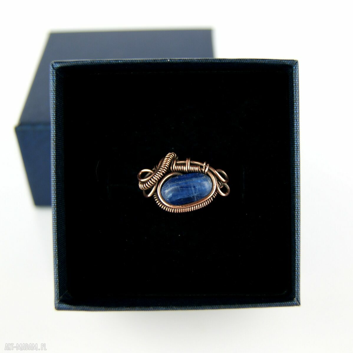 Kyanit regulowany pierścionek z miedzi - Blue Pearl Art