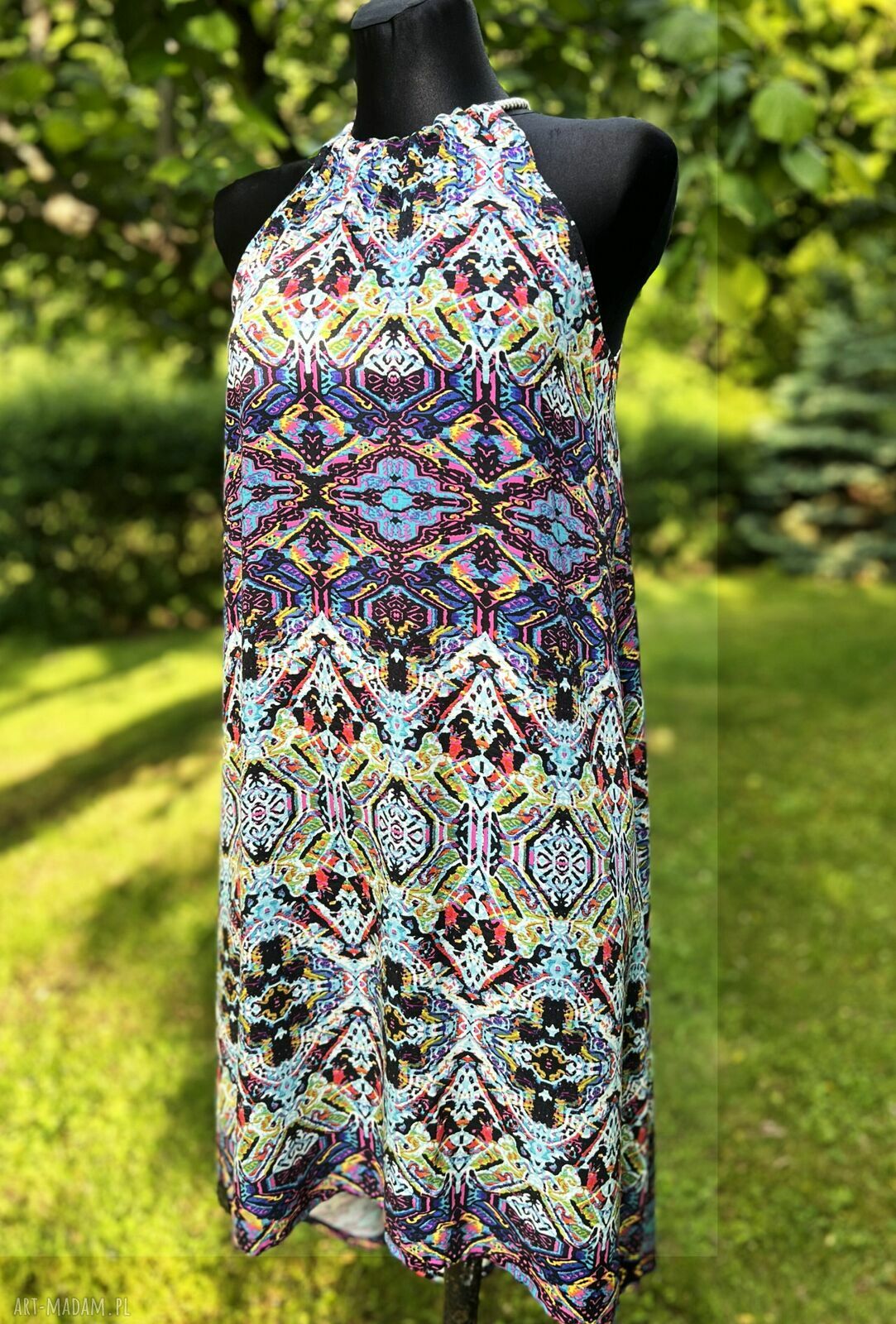 Sukienka „La Brisa” - lekka bawełniana boho etno, wiązana pod szyją