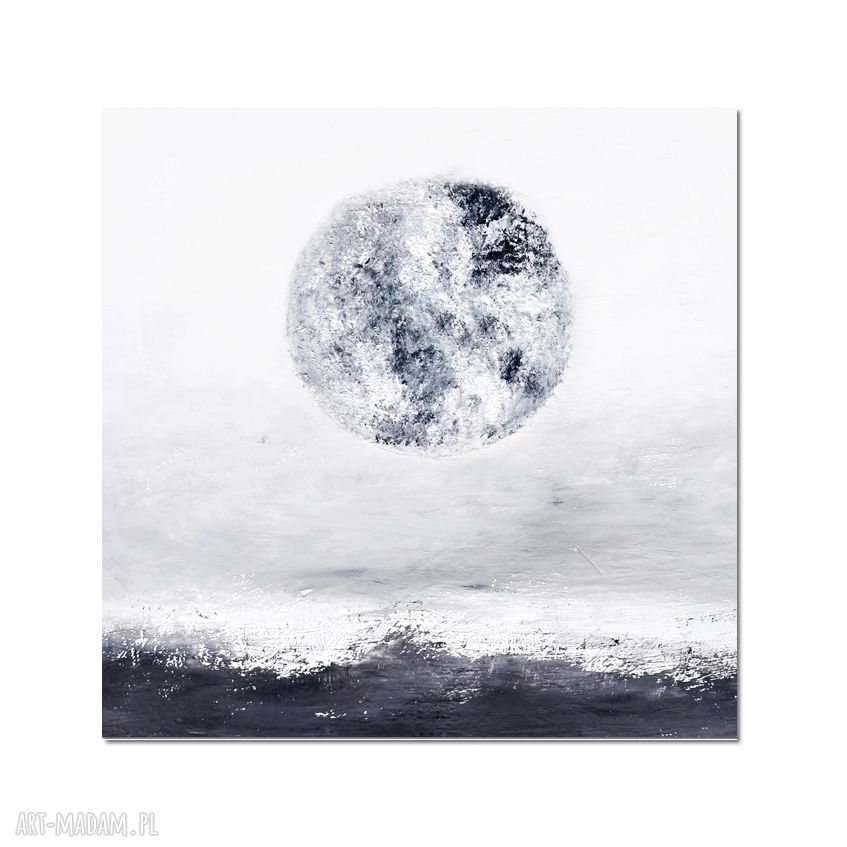 La Luna - abstrakcja w stylu minimalizmu, obraz malowany akrylami 80x80 do salonu