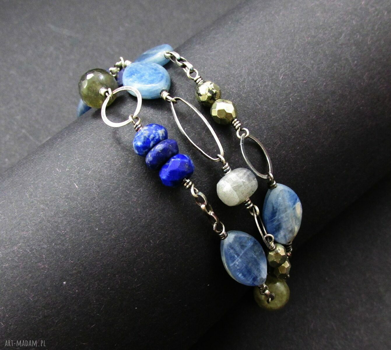 Kyanit, labradoryt, lapis lazuli i piryt - bransoletka w srebrze 925