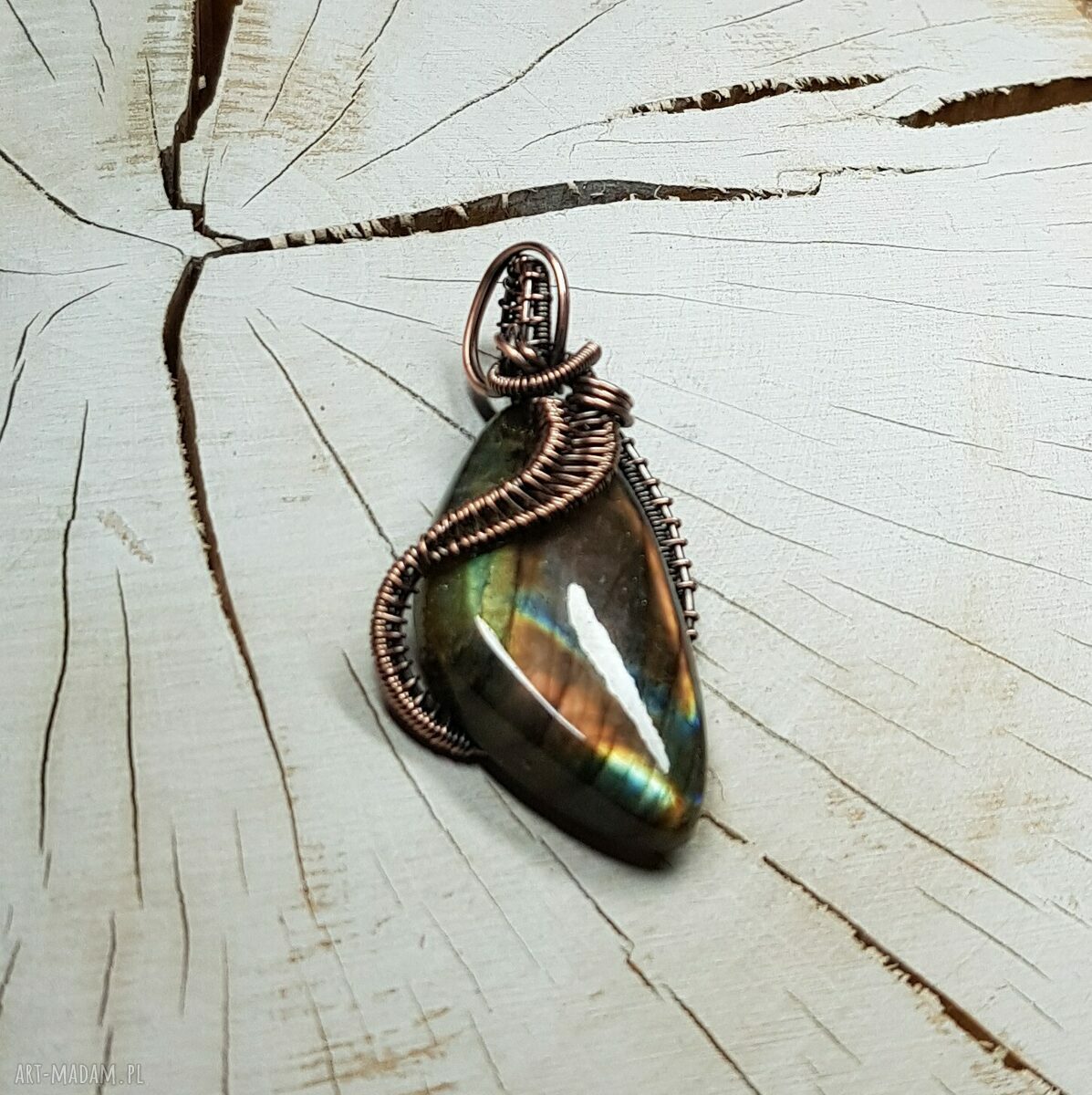 Wisiorek z labradorytem m299 - miedź i wire wrapping