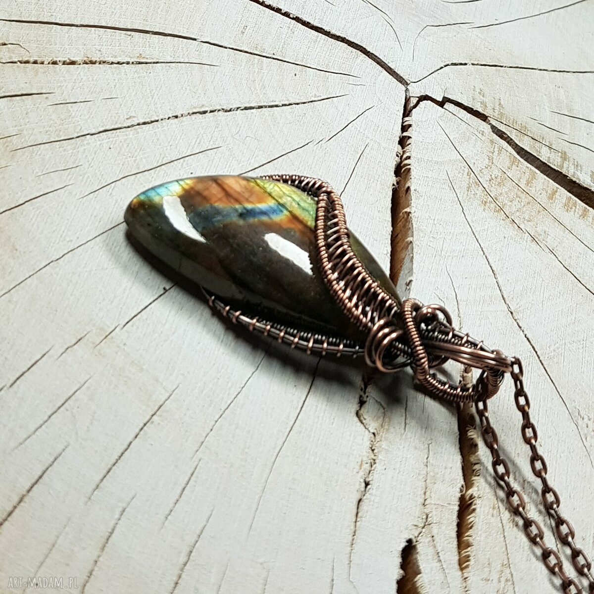 Wisiorek z labradorytem m299 - miedź i wire wrapping