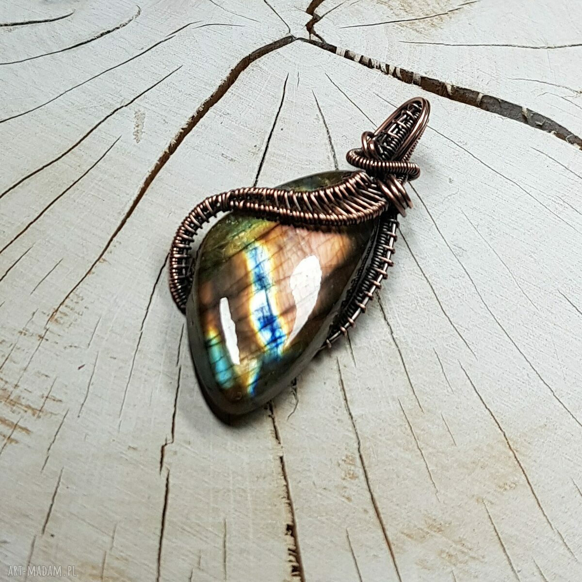 Wisiorek z labradorytem m299 - miedź i wire wrapping