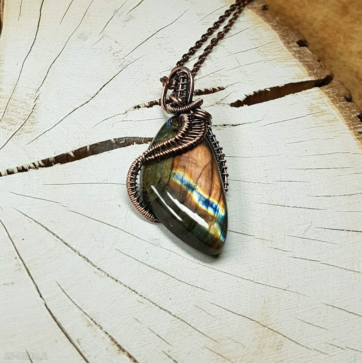 Wisiorek z labradorytem m299 - miedź i wire wrapping