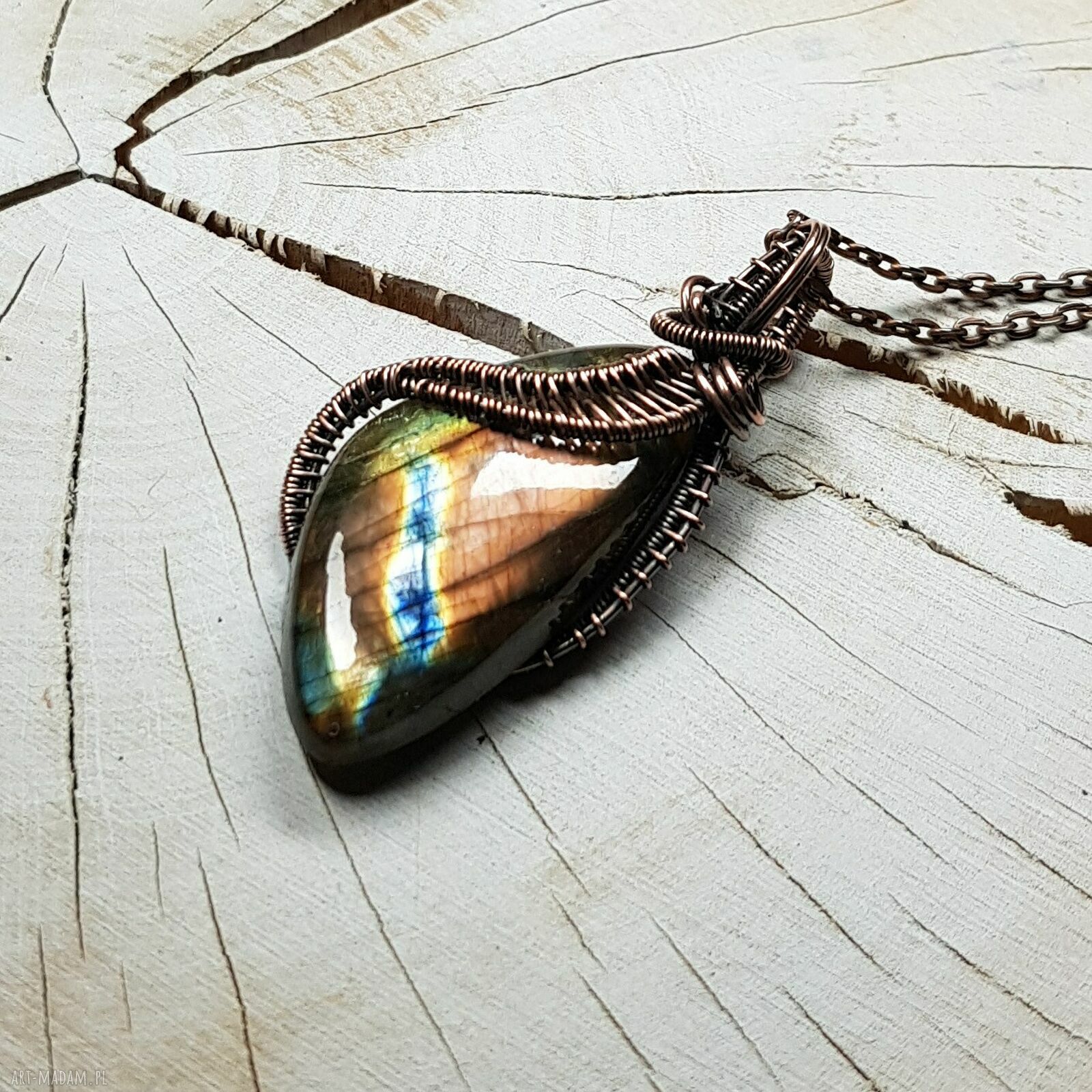 Wisiorek z labradorytem m299 - miedź i wire wrapping