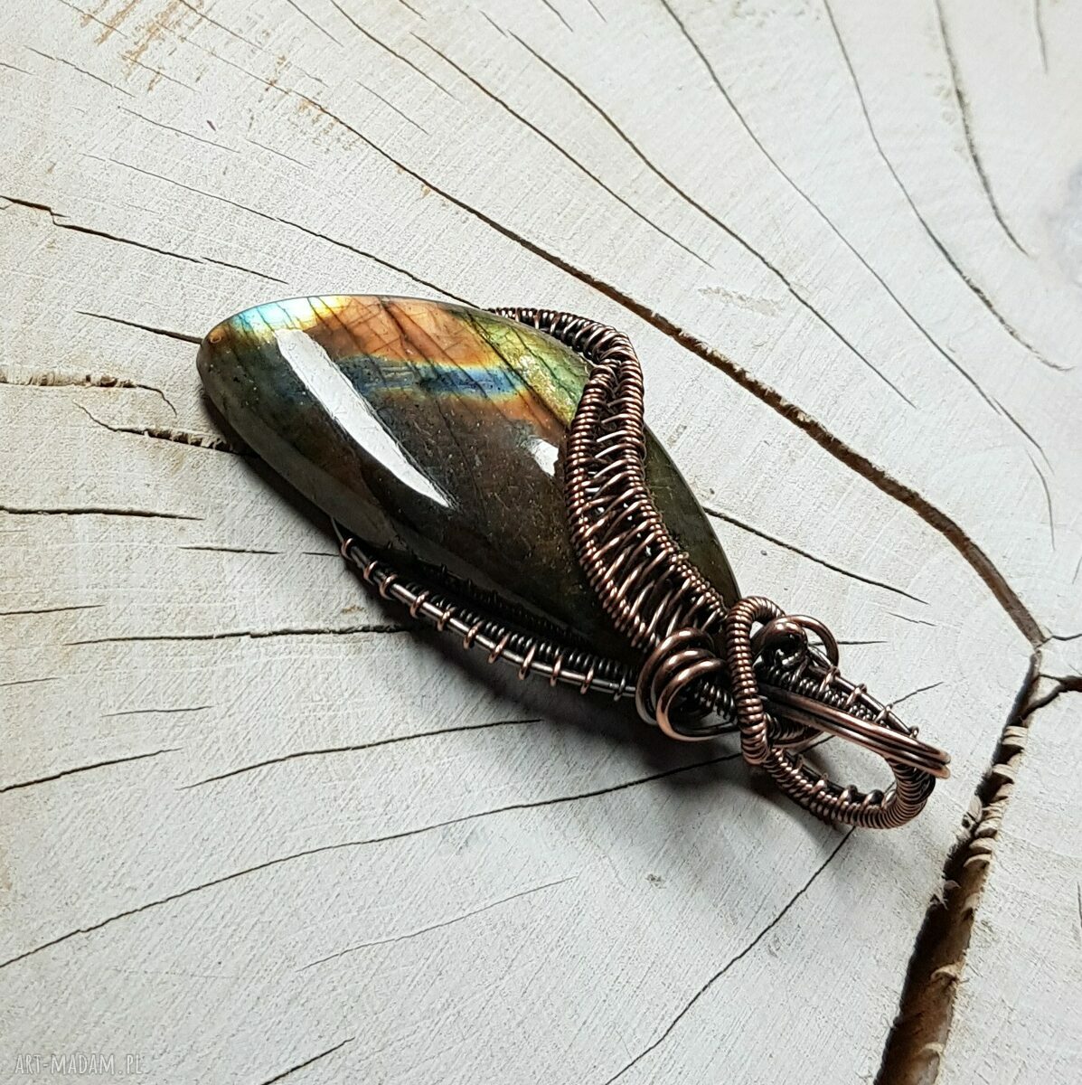 Wisiorek z labradorytem m299 - miedź i wire wrapping