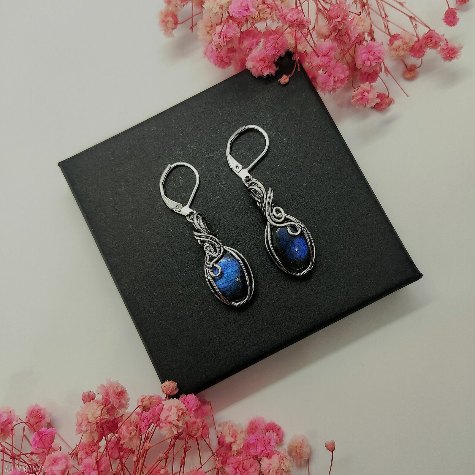 Kolczyki Labradoryt ze stali chirurgicznej - handmade wirewrapping