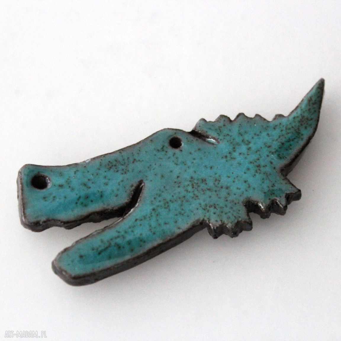 Lacostek - broszka ceramiczna handmade w odcieniach turkusu