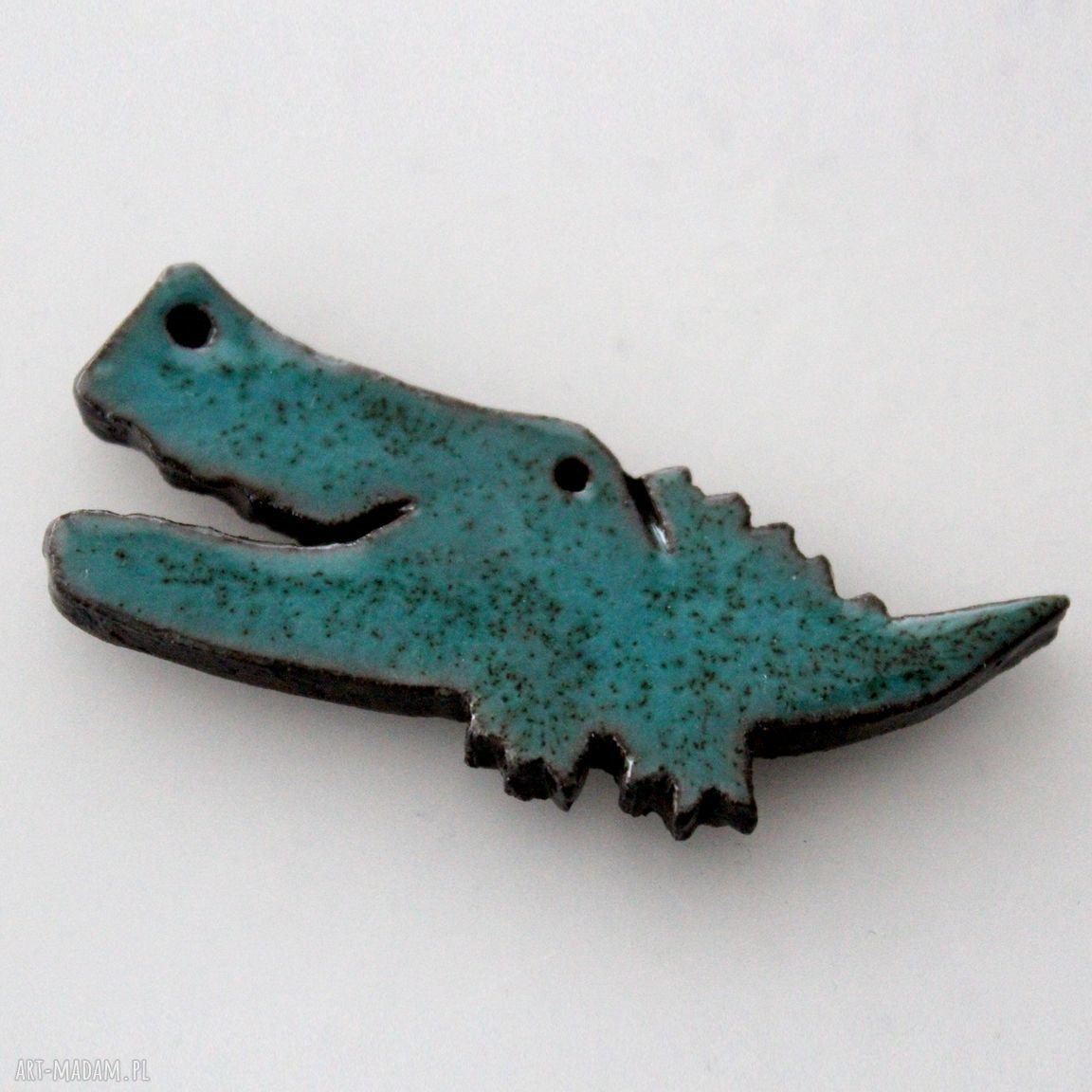 Lacostek - broszka ceramiczna handmade w odcieniach turkusu