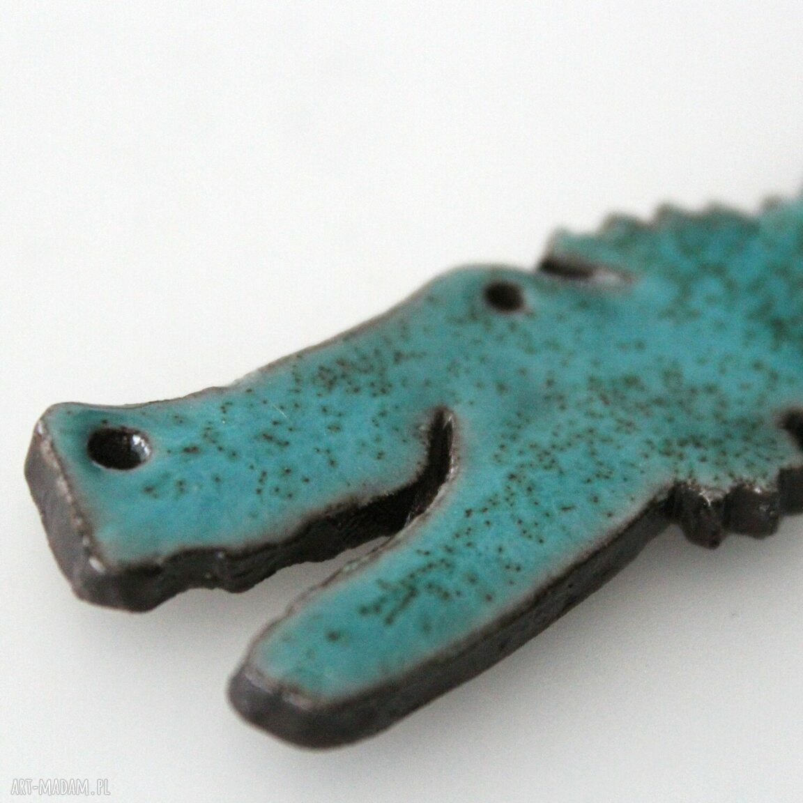 Lacostek - broszka ceramiczna handmade w odcieniach turkusu